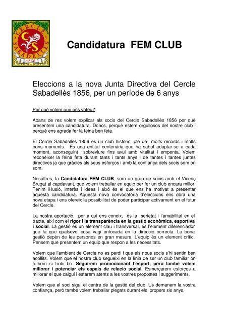 Candidatura FEM CLUB - Cercle SabadellÃ¨s 1856