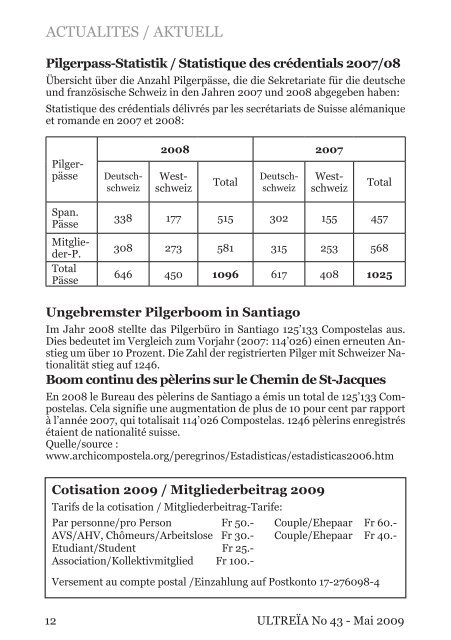 ultreÃ¯a - Schweizerischen Vereinigung der Freunde des Jakobsweges