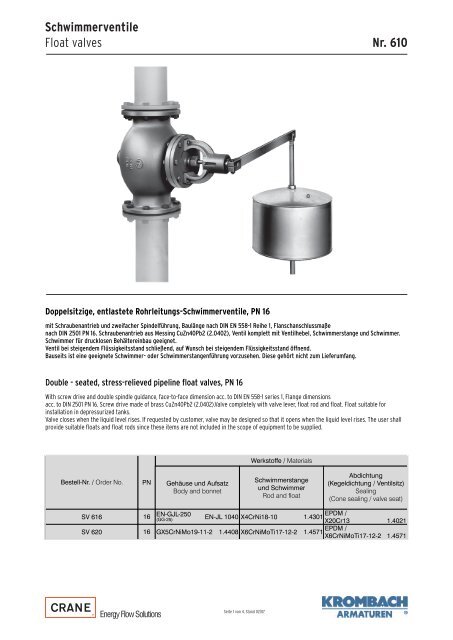 Schwimmerventile Typ 610 - Krombach
