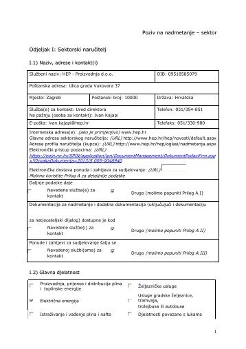 1 Poziv na nadmetanje – sektor Odjeljak I: Sektorski ... - HEP Grupa
