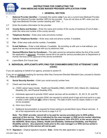 HCBS Waiver Provider Application Form 470-2917 - Iowa Medicaid ...