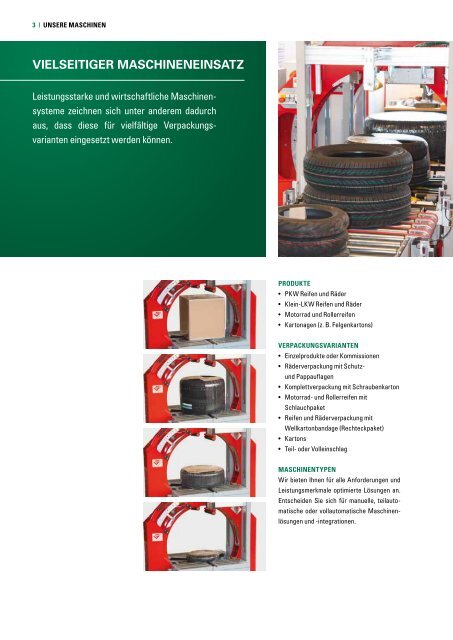 Verpackungsmaschinen für Reifen, Räder und Kartons - FEV