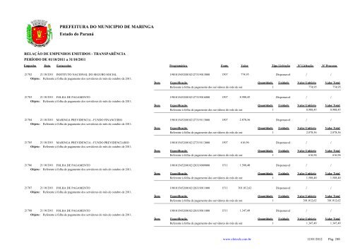 Empenhos Emitidos - Outubro - PREFEITURA - MaringÃ¡