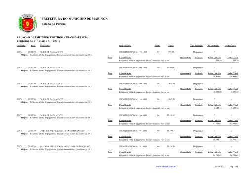 Empenhos Emitidos - Outubro - PREFEITURA - MaringÃ¡