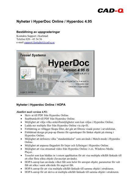 Nyheter i HyperDoc Online / Hyperdoc 4.95 - Cad-Q