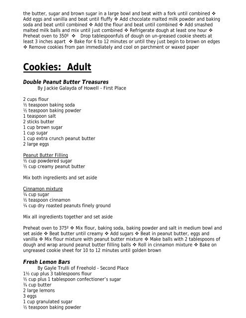 2008 Monmouth County Fair Award Winning Bake Goods Recipes