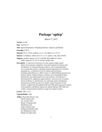 Package 'spdep' - Ftp Sunet