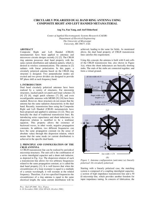 circularly polarized dual band ring antenna using ... - CT Systemes