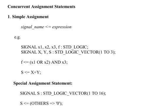 what are assignment statement in vhdl