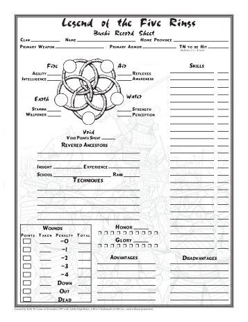 Character Sheet for 1st Edition (Bushi) - Kaze no Shiro