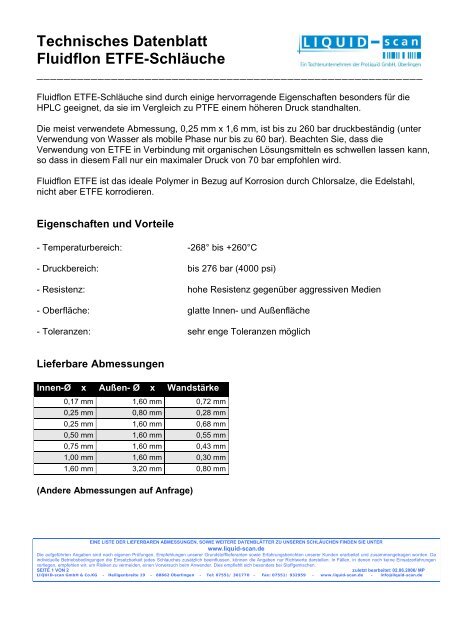 Technisches Datenblatt Fluidflon ETFE-SchlÃ¤uche - LIQUID-scan ...