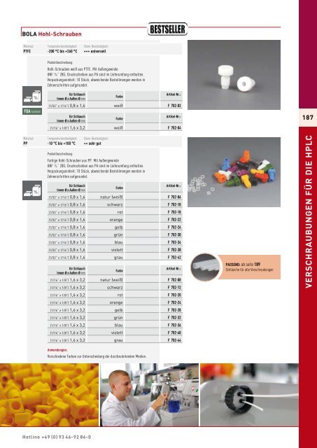 Verschraubungen fÃƒÂ¼r die HPLC - Laboratoriumglas