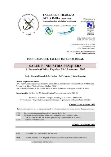 Taller Internacional (IMHA) de Salud e Industria Pesquera - SEMM