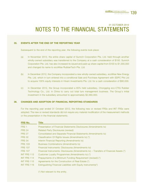 Annual Report 2012 - ecoWise Holdings Limited