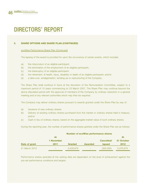 Annual Report 2012 - ecoWise Holdings Limited