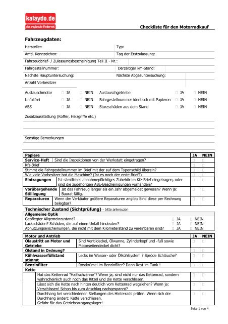 Checkliste Motorradkauf - kalaydo.de