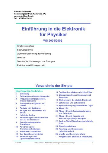 Gliederung der Vorlesung I - FZK