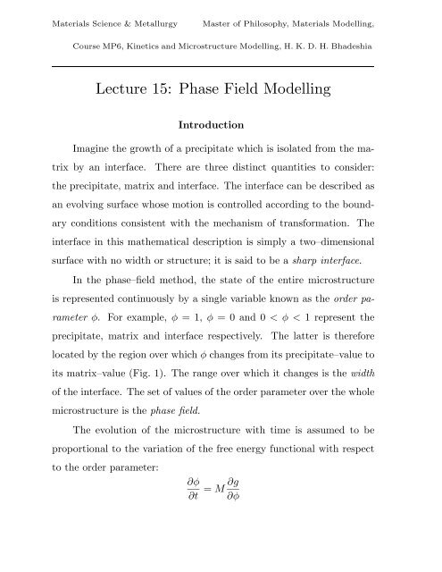 Phase Field Modelling - Department of Materials Science and ...