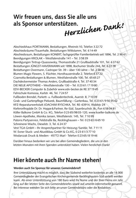 Wir freuen uns, dass Sie alle  uns als Sponsor unterstützen. Hier ...