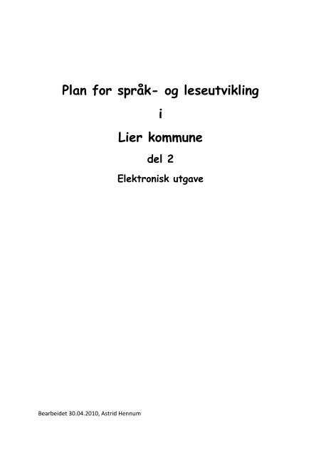 Plan for sprÃ¥k- og leseutvikling i Lier kommune