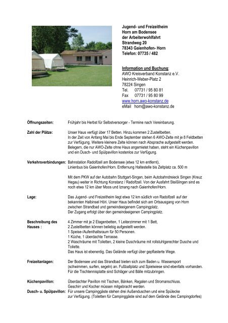 Allgemeine Informationen Zum Haus Awo Campingplatz Horn