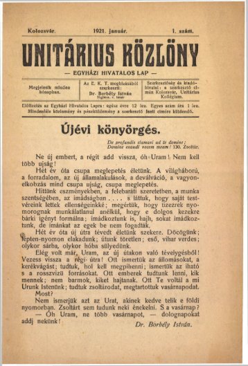 UnitÃ¡rius KÃ¶zlÃ¶ny 1921 - MagyarorszÃ¡gi UnitÃ¡rius EgyhÃ¡z