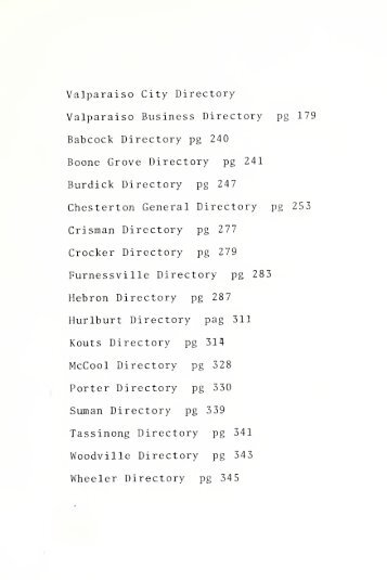 Valparaiso, Indiana city directory - Porter County, Indiana