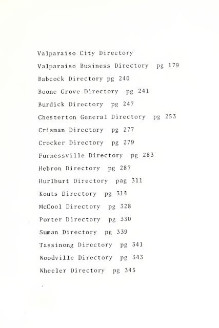 Valparaiso Indiana City Directory Porter County Indiana