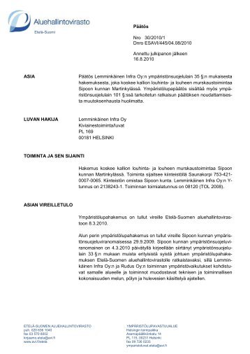 PÃ¤Ã¤tÃ¶s Nro 30/2010/1 Dnro ESAVI/445/04.08/2010 Annettu ...