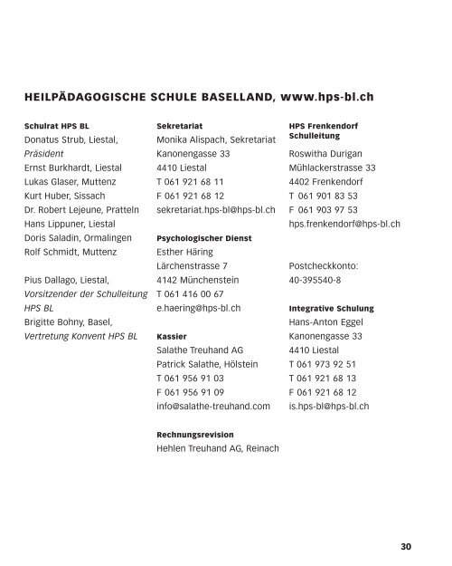INHALTSVERZEICHNIS - Heilpädagogische Schule Baselland