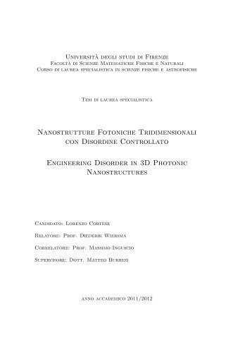 Nanostrutture Fotoniche Tridimensionali con Disordine Controllato ...