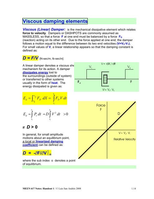 Modeling of Mechanical (Lumped Parameter) Elements