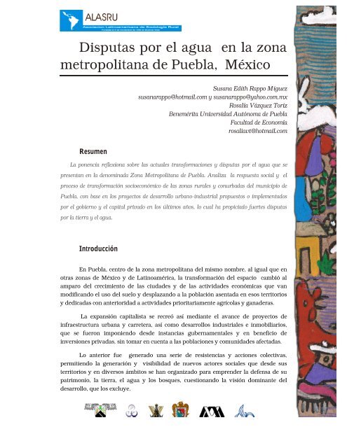 Disputas por el agua en la zona metropolitana de Puebla ... - alasru