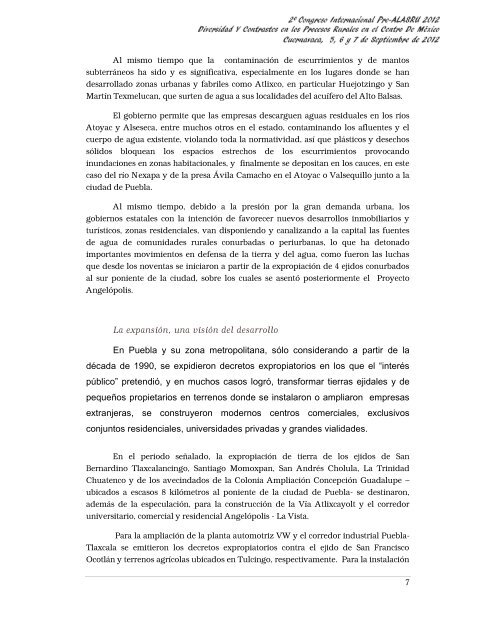 Disputas por el agua en la zona metropolitana de Puebla ... - alasru