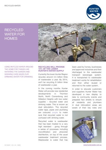 RECYCLED WATER FOR HOMES - Hunter Water