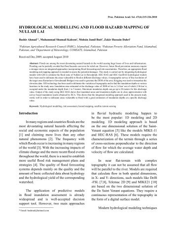 hydrological modelling and flood hazard mapping of nullah lai