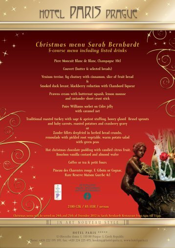 Christmas menu Sarah Bernhardt - Hotel Paris Prague