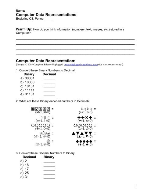 year 9 computer science data representation worksheet 5 answers