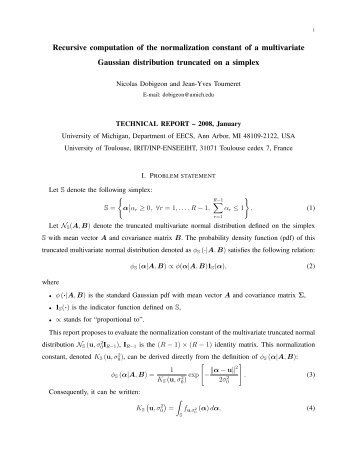 Recursive computation of the normalization constant of a ... - Enseeiht