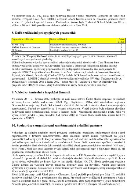 VÝROČNÍ ZPRÁVA O ČINNOSTI SOŠ 2011-2012