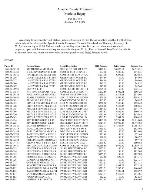 2011 Tax Lien List .pdf - Apache County