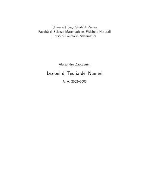 Lezioni di Teoria dei Numeri - Dipartimento di Matematica