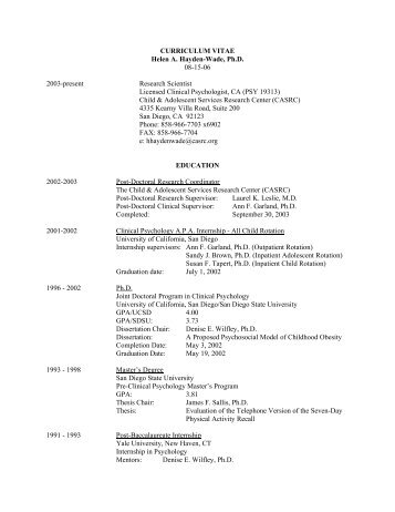 CURRICULUM VITAE Helen A. Hayden-Wade, Ph.D - Child and ...