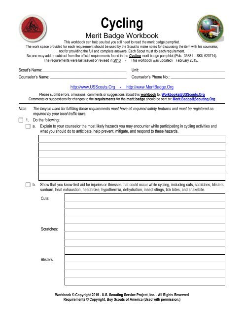 Cycling Worksheet - Merit Badge Research Center