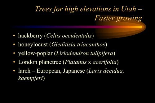 Tree Selection for Higher Elevations - Forestry - Utah State University