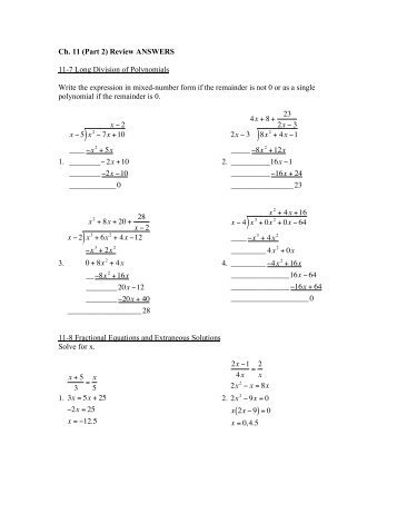 Ch. 11 (Part 2) Review ANSWERS 11-7 Long Division of ...