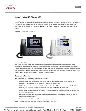 Cisco 9971 IP Phone Datasheet (PDF) - VoIPon Solutions