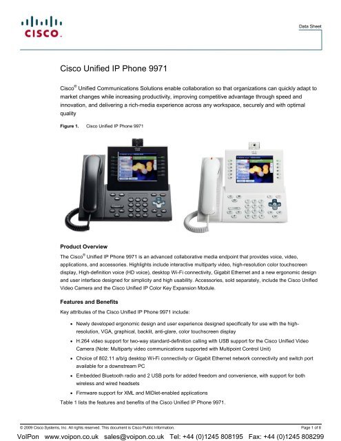 Cisco 9971 Ip Phone Datasheet Pdf Voipon Solutions