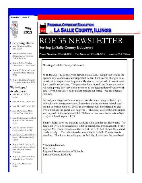 ROE 35 NEWSLETTER - LaSalle County Regional Office of Education
