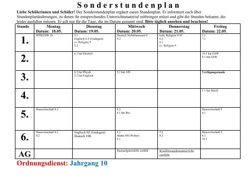 Sonderstundenplan (Vertretungsplan) - Inselschule Borkum